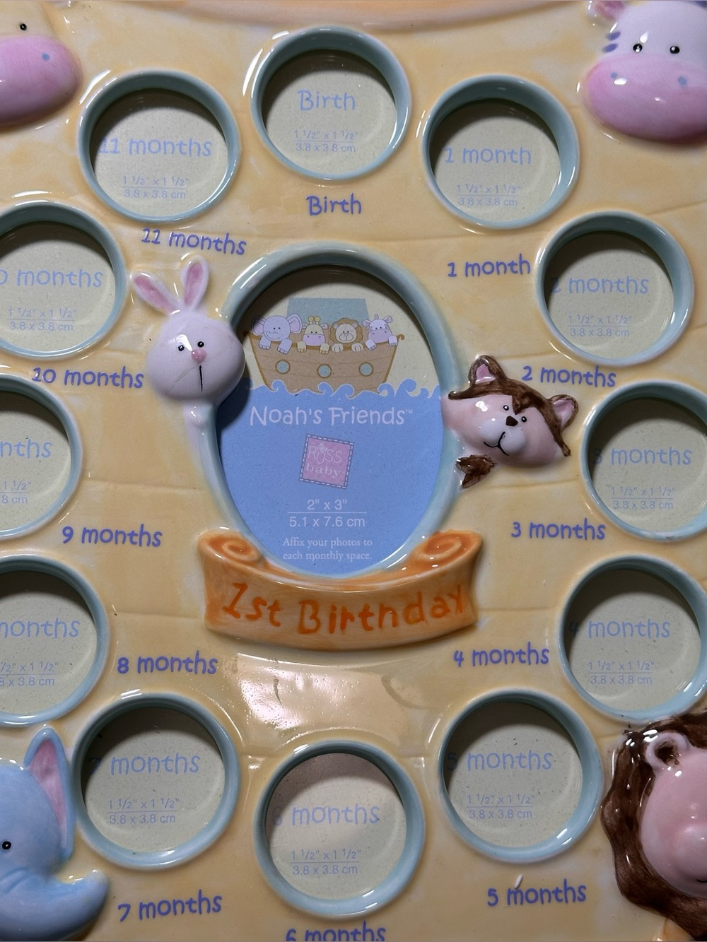 Russ Noah’s Friends 1st Year Photo Frame with Pastel Animal Accents - Picture 3 of 7